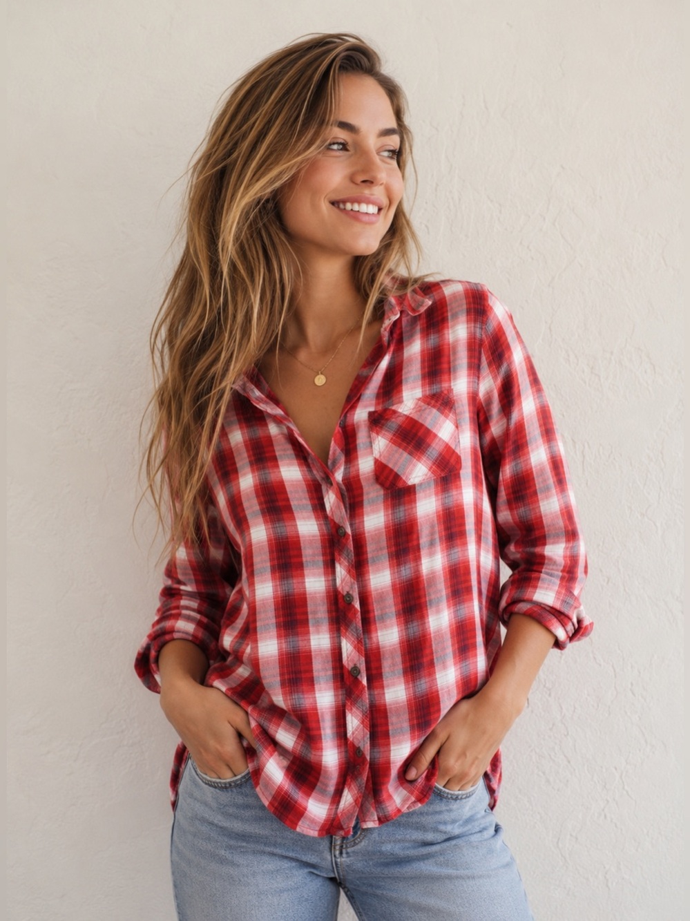 Universal Thread Soft Red Plaid Button Up Shirt